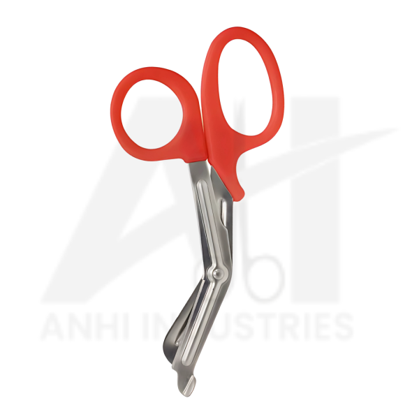 “Medical bandage scissors with serrated blade and plastic handle”
