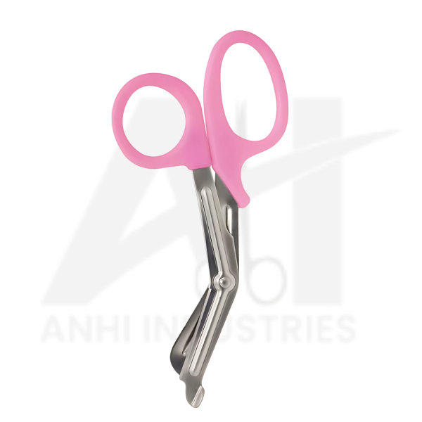 “Medical bandage scissors with serrated blade and plastic handle”