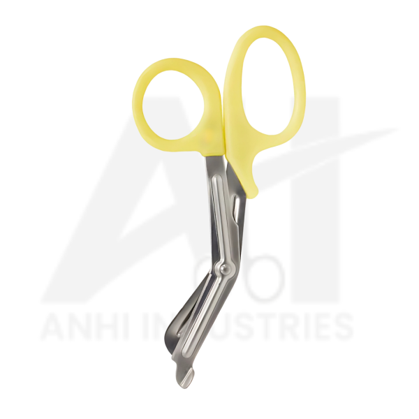 “Medical bandage scissors with serrated blade and plastic handle”