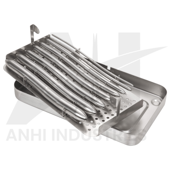 Hegar Uterine Dilator, From Dia3/4-Dia17/18mm Set In Metal Case With Hinged Lid